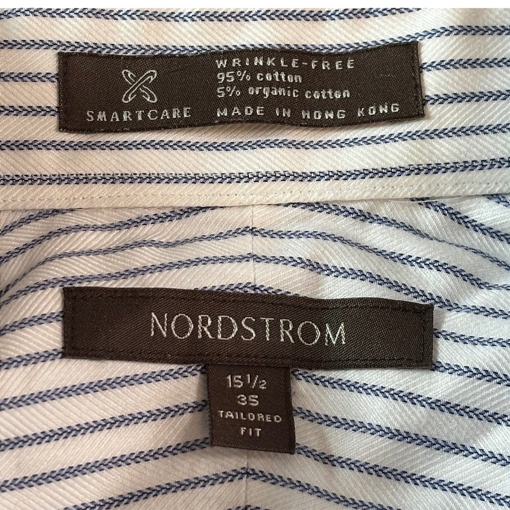 Nordstrom Smartcare Mens Striped Dress Shirt‎ 15.5 35 Tailored Fit Blue White - Picture 2 of 7